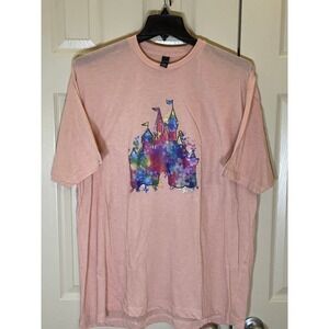 Tultex Graphic Tee Womens 2XL Peach NWOT Watercolor Castle Magic Print T-Shirt